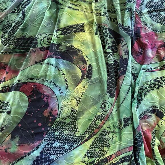 Cocomo Y2K Paisley Blouse 1X Plus Boho Roll Tab Green Stretchy Pleated Abstract - Picture 6 of 11